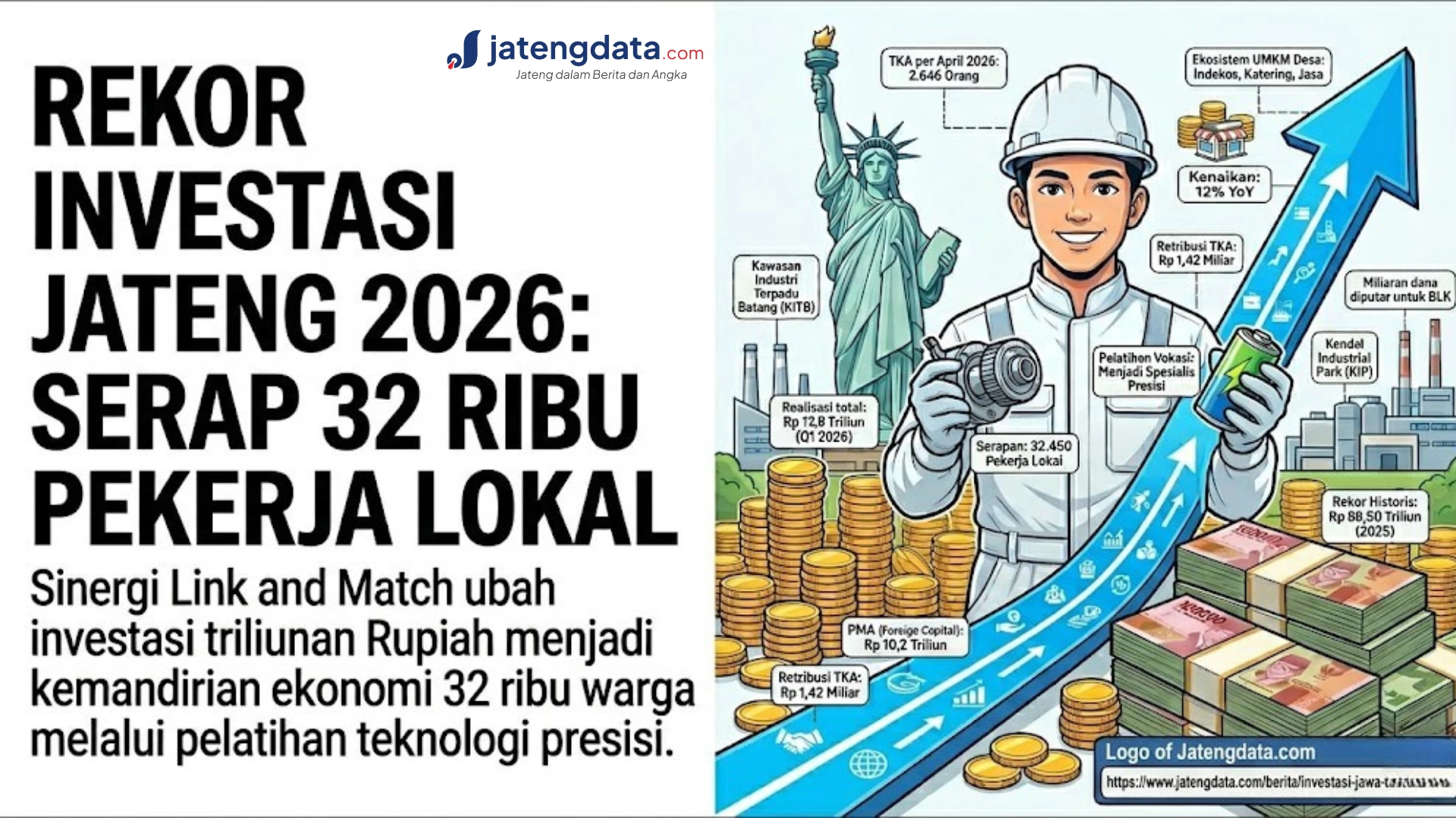 Infografis rekor investasi Jateng 2026 menyerap 32 ribu pekerja lokal berkat program vok