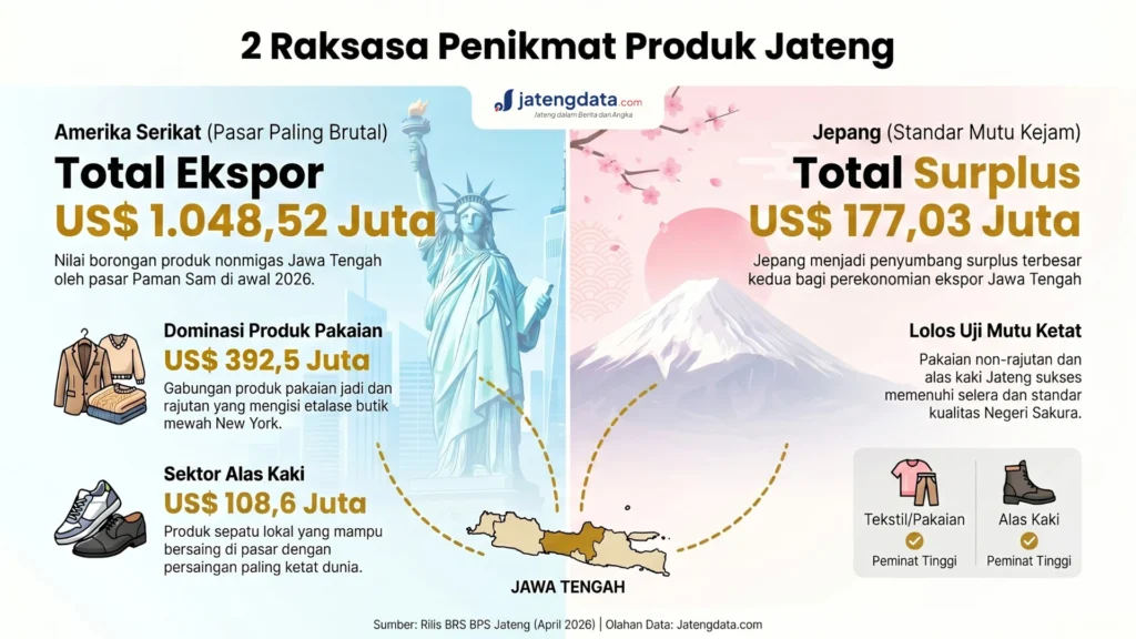 Amerika Serikat dan Jepang sebagai dua negara utama tujuan ekspor Jawa Tengah.
