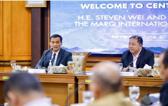 Gubernur Jawa Tengah Ahmad Luthfi bersama CEO The Marq International Steven Wei membahas proyek investasi strategis untuk mendorong pertumbuhan ekonomi jateng di Semarang.