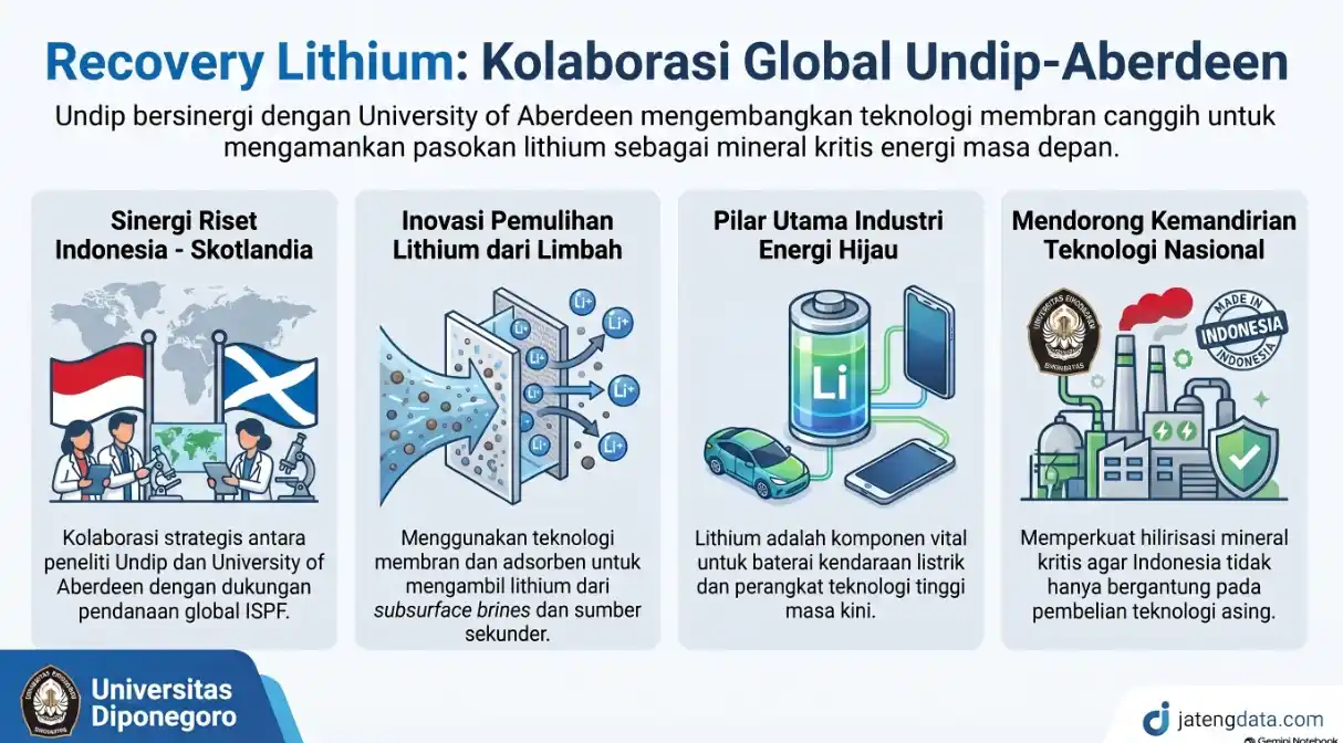 Infografis kolaborasi Undip dan University of Aberdeen mengembangkan teknologi membran canggih untuk pemulihan lithium sebagai mineral kritis energi h