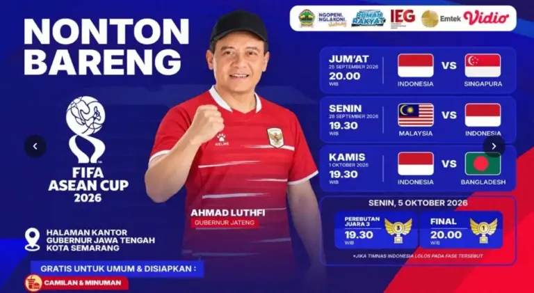 Poster informasi nobar gratis Timnas Indonesia di Halaman Kantor Gubernur Jawa Tengah bersama Gubernur Ahmad Luthfi