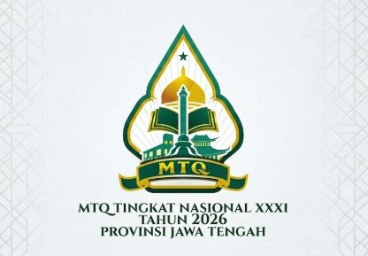 Logo resmi berbentuk gunungan berwarna hijau emas untuk perhelatan dan rilis jadwal MTQ Nasional XXXI 2026 di Provinsi Jawa Tengah.