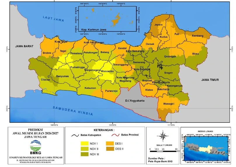 BMKG Pastikan Prediksi Musim Hujan Jateng 2026 Mundur, Waspada Cuaca Ekstrem Awal Tahun