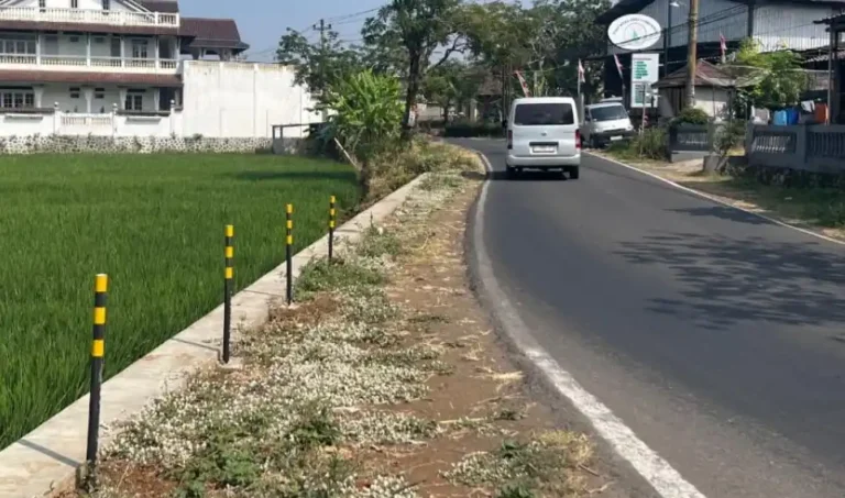 Reflektor jalan yang dipasang oleh mahasiswa KKN di pinggir ruas jalan Desa Asinan, Kabupaten Semarang