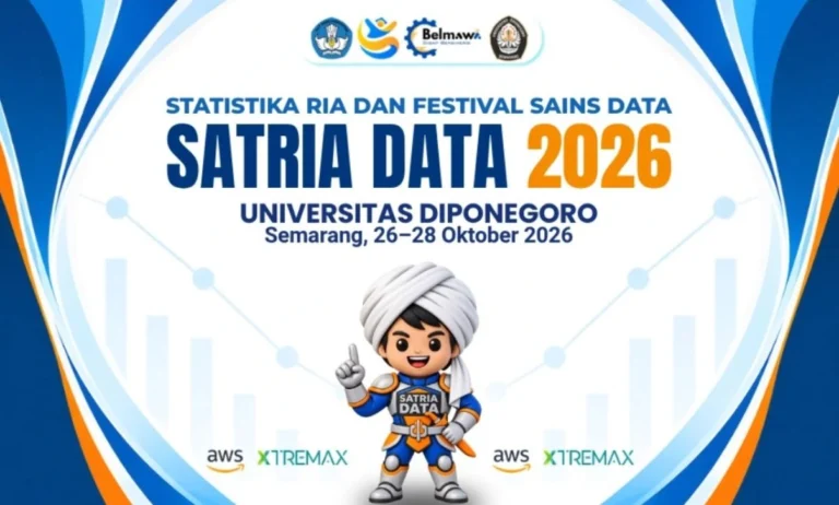 Banner resmi ajang Statistika Ria dan Festival Sains Data (Satria Data) 2026 di Universitas Diponegoro Semarang.